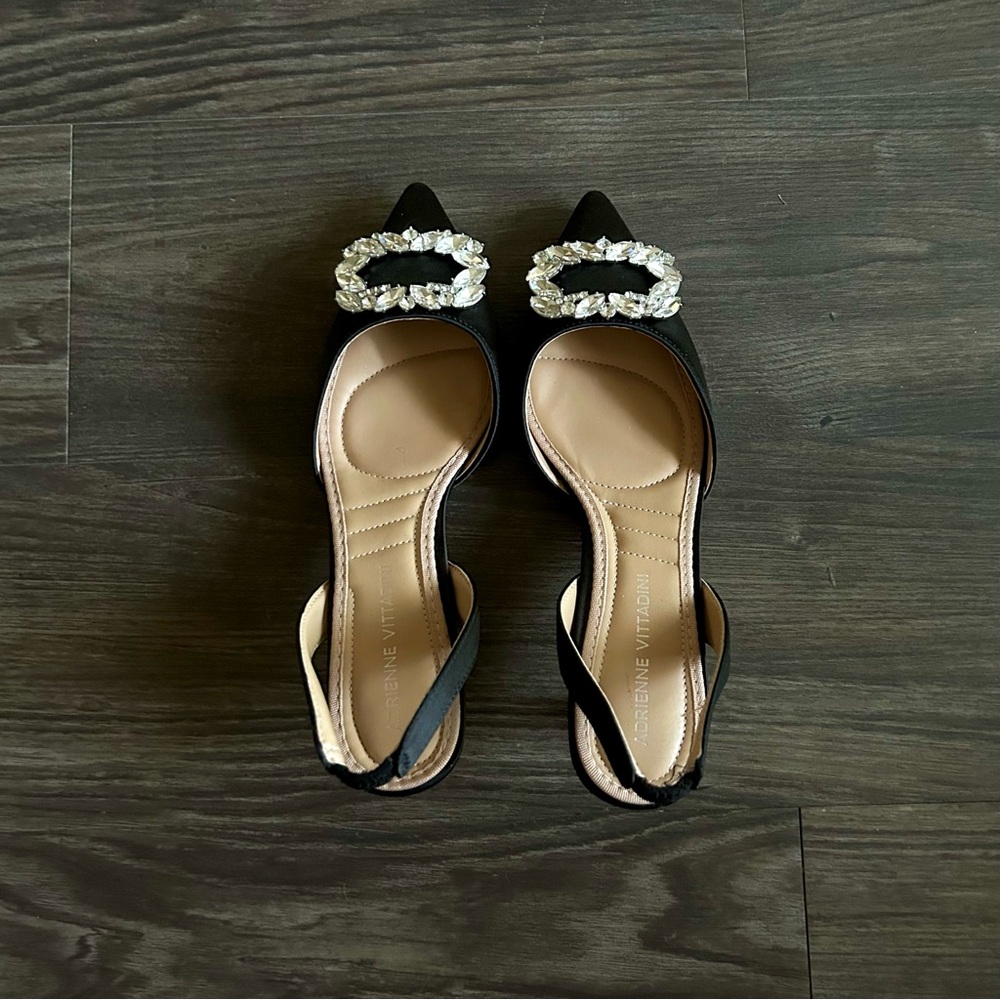 Black Satin Embellished Kitten Heels